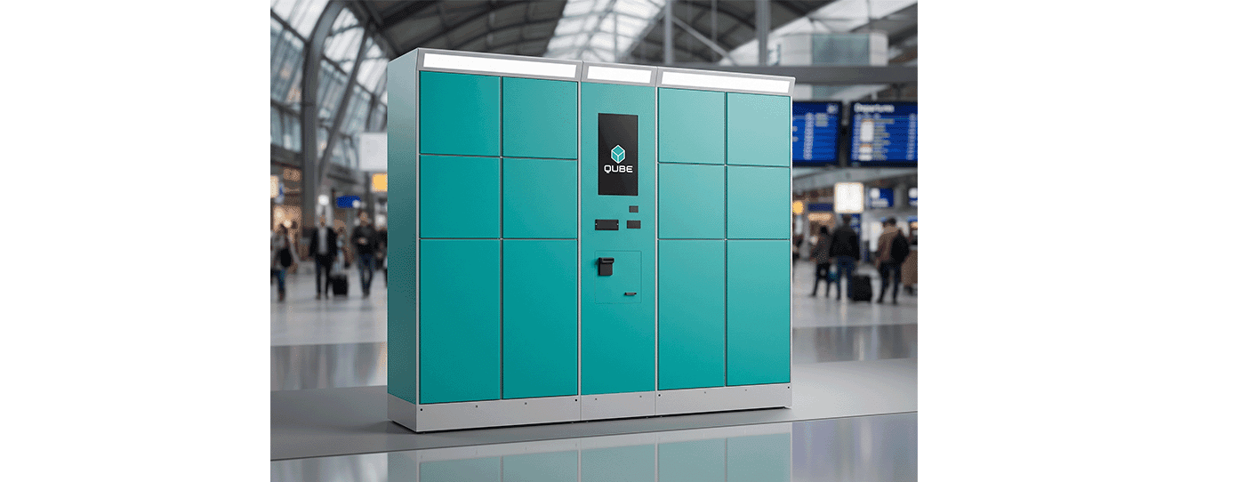 QUBE Smart Transport Locker system installed in a modern public transit hub